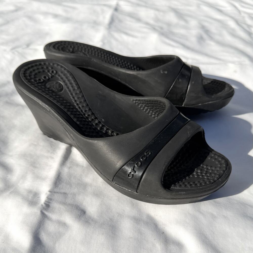 Crocs Sassari Wedge Sandals Womens 7 Black